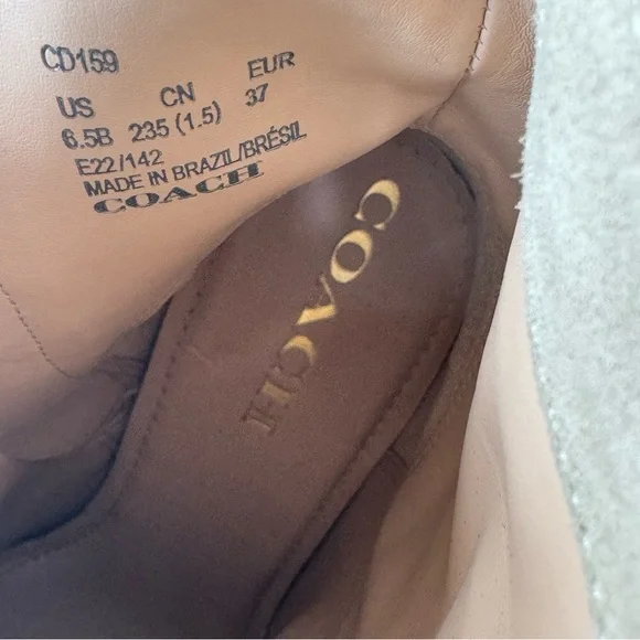 COACH Olivia Suede Bootie Women's Boots Oat Color Size 6.5 Heel Side Zip Gold - Picture 14 of 14
